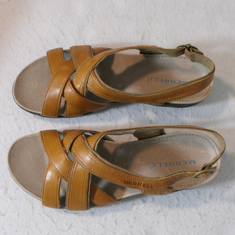 NIB Merrell Womens Bassoon Sandals 9 Tan Leather Strappy Gorpcore Granola J46248 - Picture 4 of 9